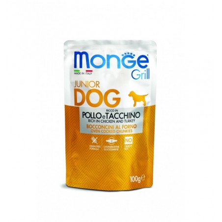 Monge Grill Dog Pouches Puppy & Junior konservai su vištiena ir kalakutiena šuniukams, 12 x 100 g