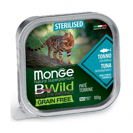 Monge BWild Sterilised paštetas su tunu ir daržovėmis sterilizuotoms katėms, 12 x 100 g