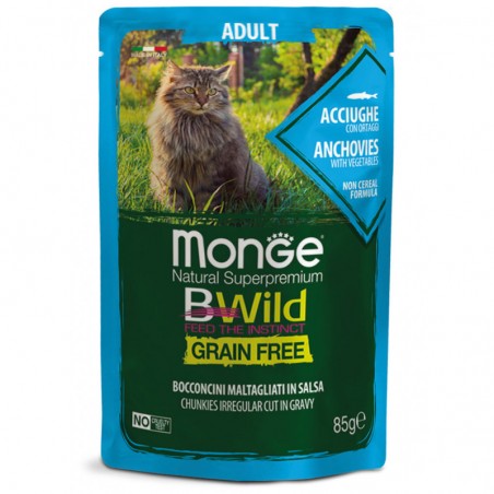 Monge BWild Adult konservai su ančiuviais ir daržovėmis katėms, 12 x 85 g