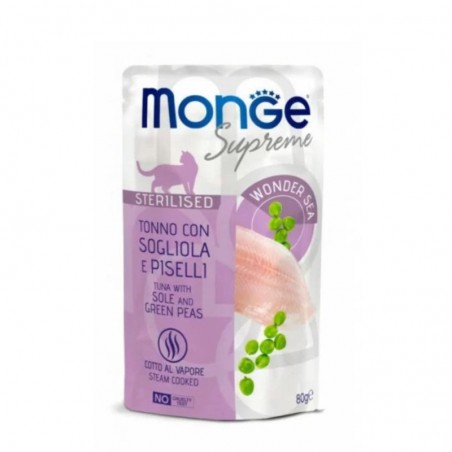 Monge Supreme Sterilised konservai su tunu ir žaliosiomis pupelėmis katėms, 12 x 80 g