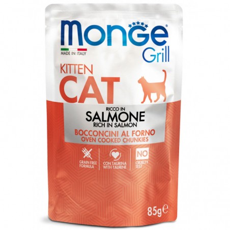 Monge Grill Cat Pouches konservai su lašiša kačiukams, 12 x 85 g