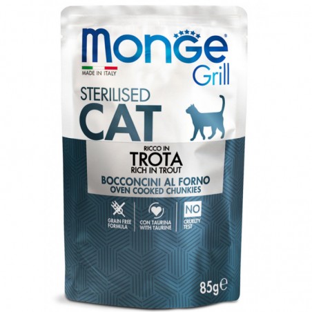 Monge Grill Cat Pouches konservai su upėtakiu sterilizuotoms katėms, 12 x 85 g