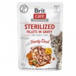 Brit Care Cat Sterilized Fillets in Gravy Hearty Duck konservai katėms su antiena