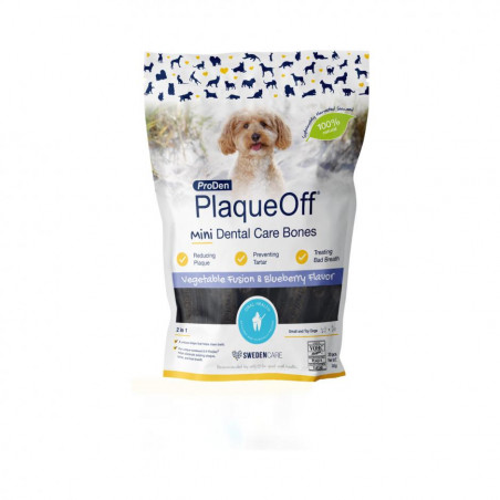 ProDen PlaqueOff Mini Dental Care Bones – dantų priežiūros skanėstai mėlynių skonio su daržovėmis