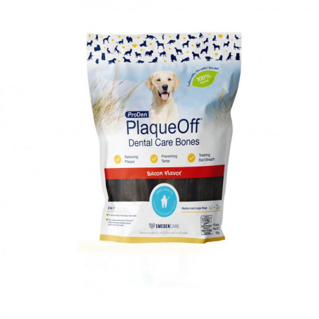 PlaqueOff Dental Care Bones Bacon Flavor dantų priežiūros skanėstai šoninės skonio