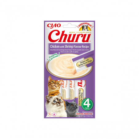 Churu kreminis skanėstas katėms su vištiena ir krevetėmis