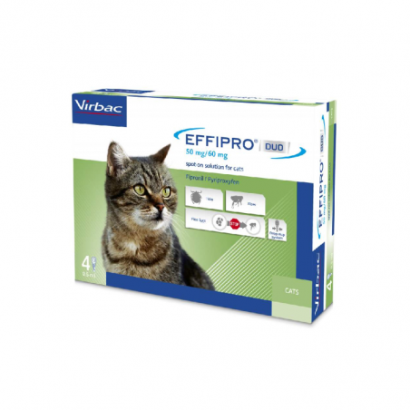 Virbac Effipro Duo užlašinamasis tirpalas nuo erkių ir blusų katėms, 4 pipetės