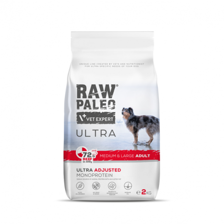 RAW PALEO ULTRA Beef Medium&Large Adult sausas maistas šunims su jautiena