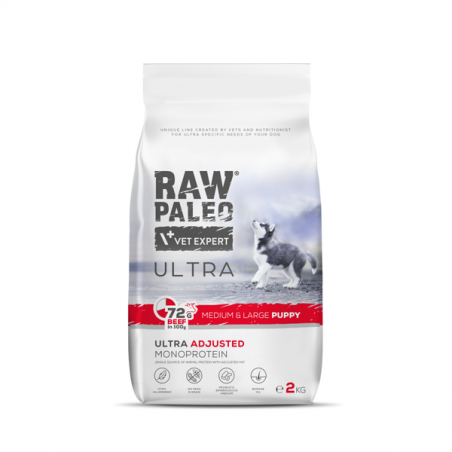 RAW PALEO ULTRA Beef Medium&Large Puppy sausas maistas šuniukams su jautiena