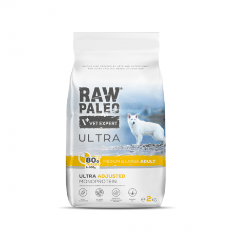 RAW PALEO ULTRA Turkey Medium&Large Adult sausas maistas vidutinių ir didelių veislių šunims su kalakutiena