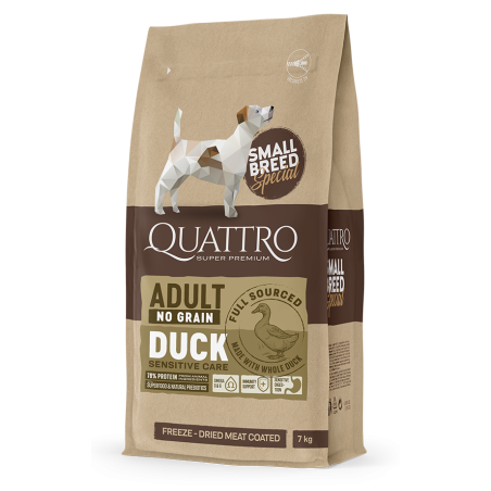 Quattro Small Breed Adult sausas begrūdis maistas šunims su antiena