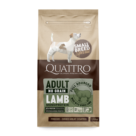 Quattro Small Breed Adult Lamb sausas begrūdis maistas šunims su ėriena