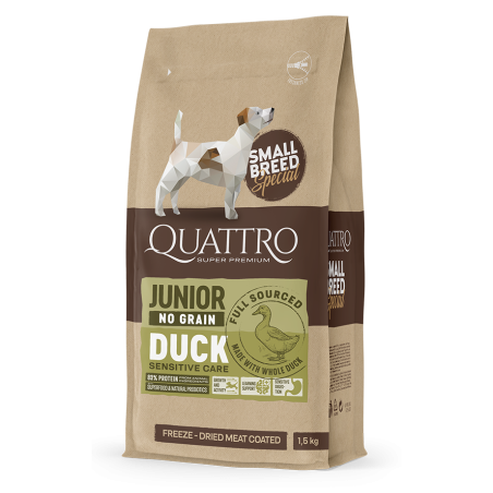 Quattro Small Breed Junior sausas begrūdis maistas šunims su antiena