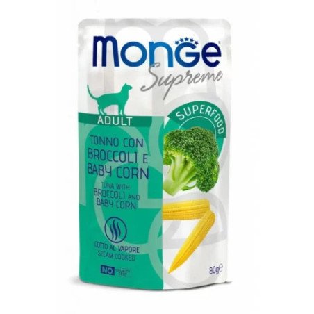 Monge Supreme Adult konservas suaugusioms katėms su tunu, brokoliais ir mažaisiais kukurūzais