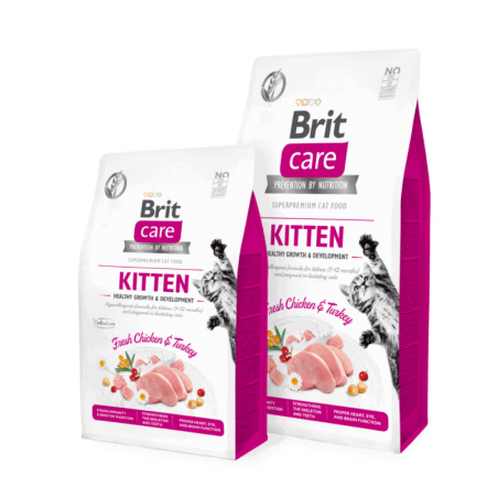 Brit Care cat kitten healthy growth begrūdis sausas maistas kačiukams