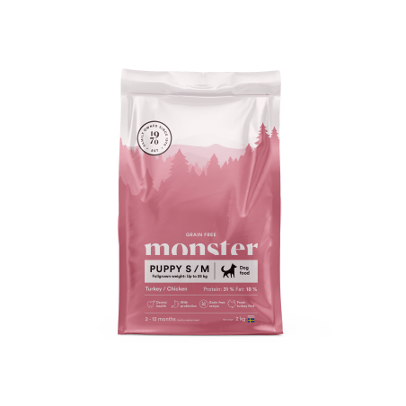 Monster Grain Free Puppy S/M sausas maistas šuniukams su vištiena ir kalakutiena