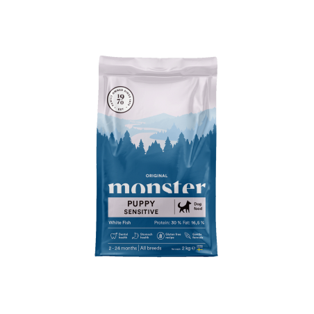 Monster Original Puppy Sensitive sausas maistas šuniukams su balta žuvimi