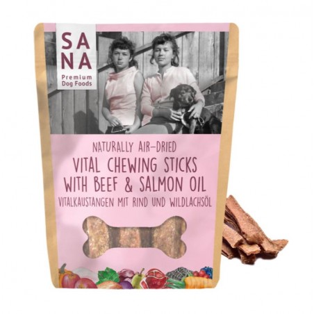 SANA Dog Vital Chewing Sticks lazdelės su jautiena ir lašišų aliejumi skanėstai šunims