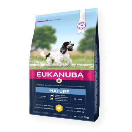 Eukanuba Mature medium Breed Fresh Chicken sausas maistas vyresniems vidutinių veislių šunims su vištiena