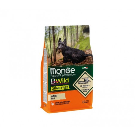 Monge BWild Grain Free Mini Adult Duck & Potatoes sausas maistas mažų veislių šunims su antiena