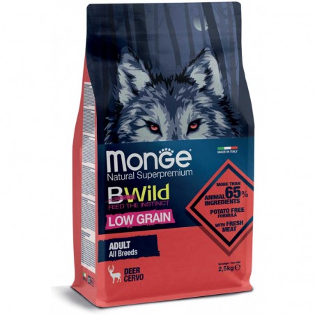 Monge BWild Low Grain All Breeds Adult Deer sausas maistas šunims su elniena