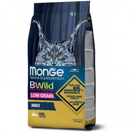 Monge BWild Low Grain Adult Cat Hare sausas maistas katėms su kiškiena