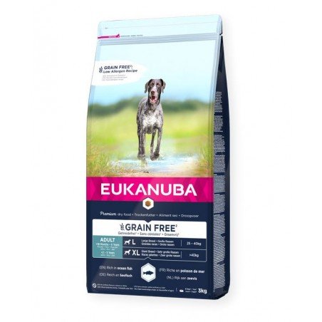 Eukanuba grain free adult large breed ocean fish sausas begrūdis maistas didelių veislių šunims su žuvimi